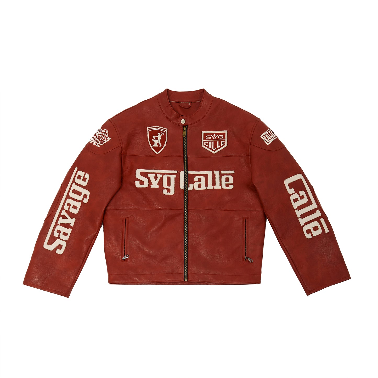 Leather Crop Racing Jacket Red