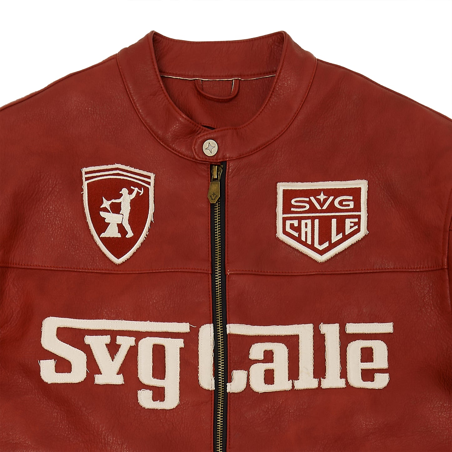 Leather Crop Racing Jacket Red