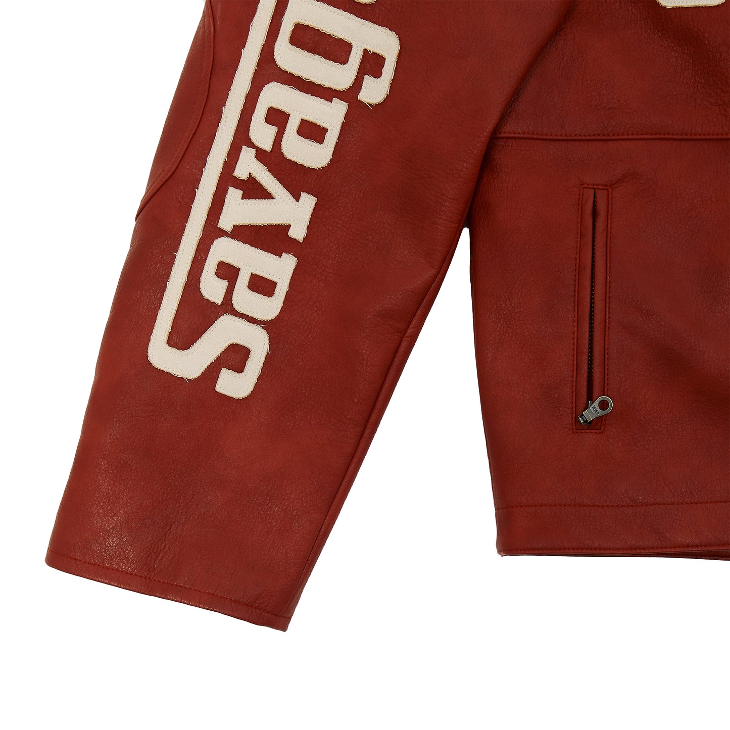 Leather Crop Racing Jacket Red