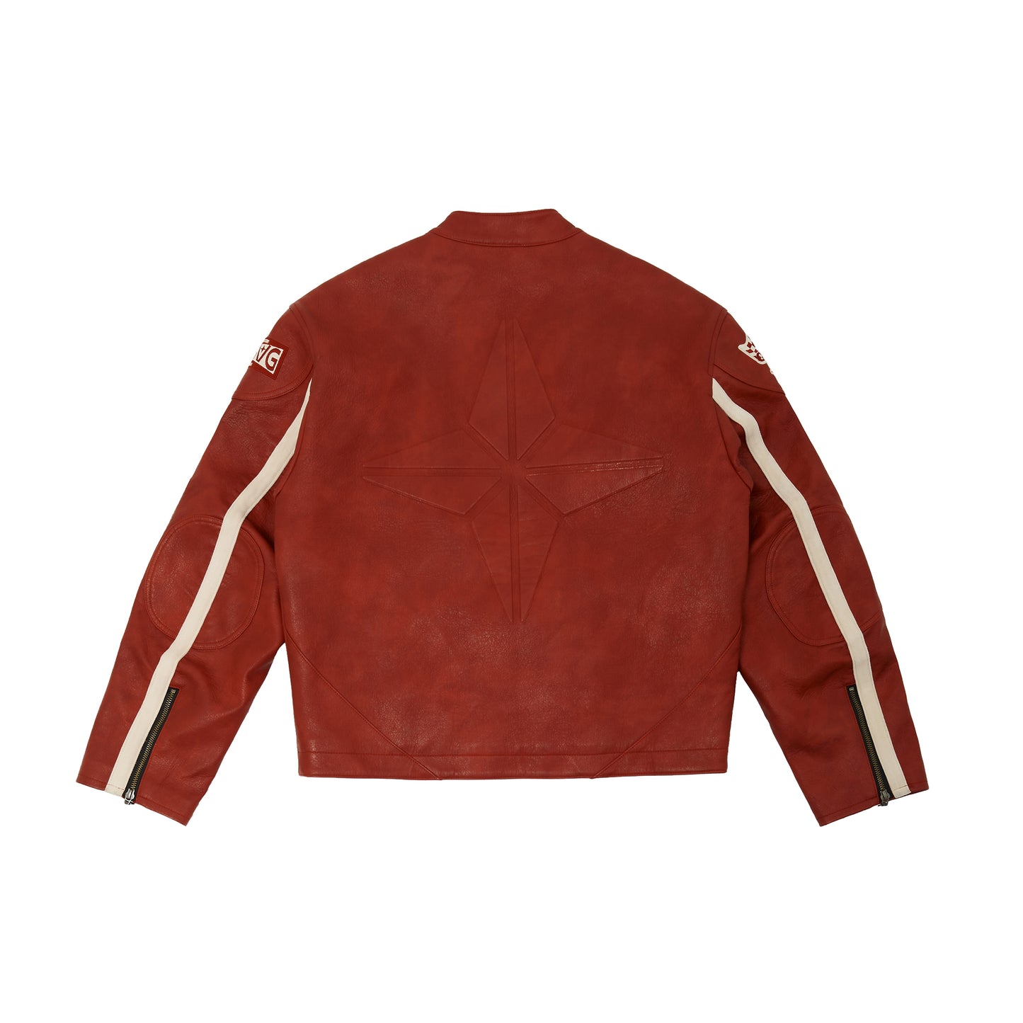 Leather Crop Racing Jacket Red
