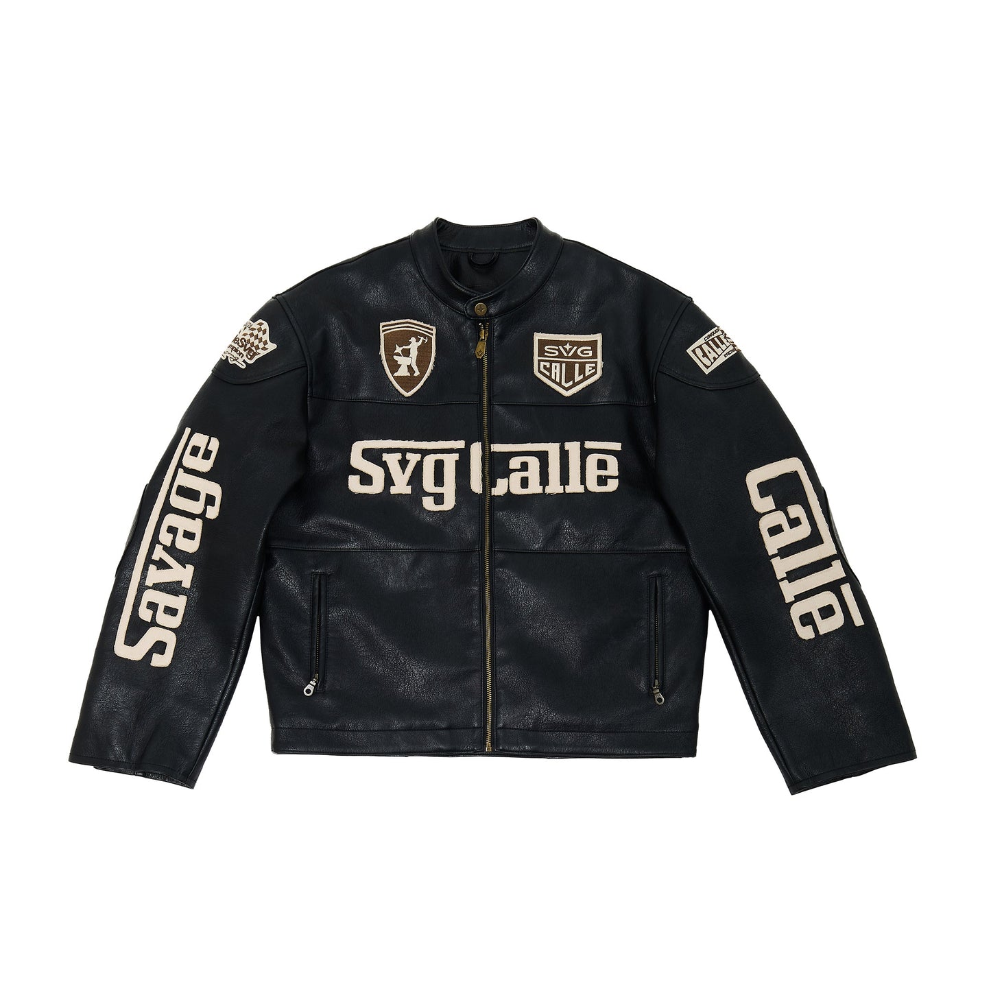 Leather Crop Racing Jacket Black