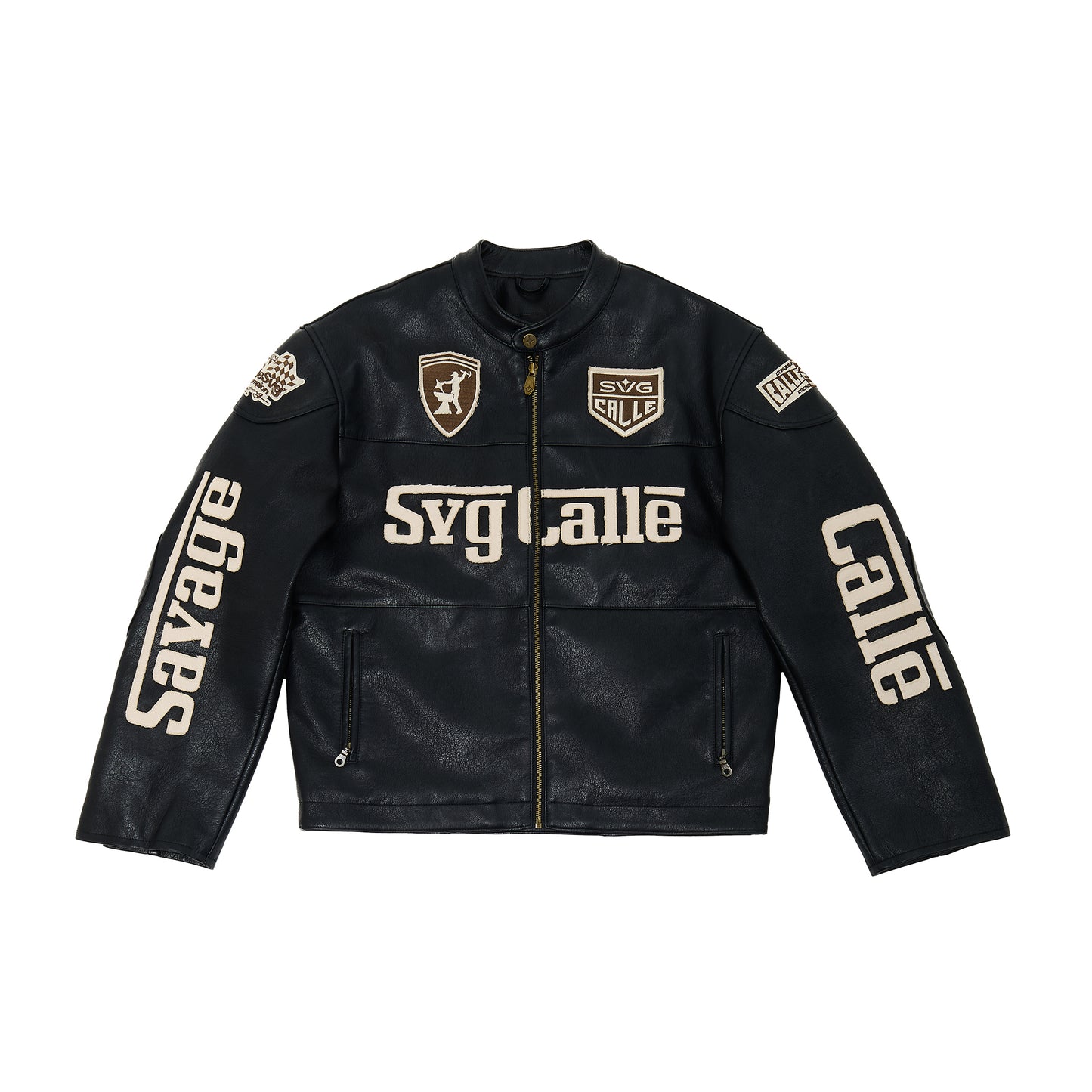 Leather Crop Racing Jacket Black