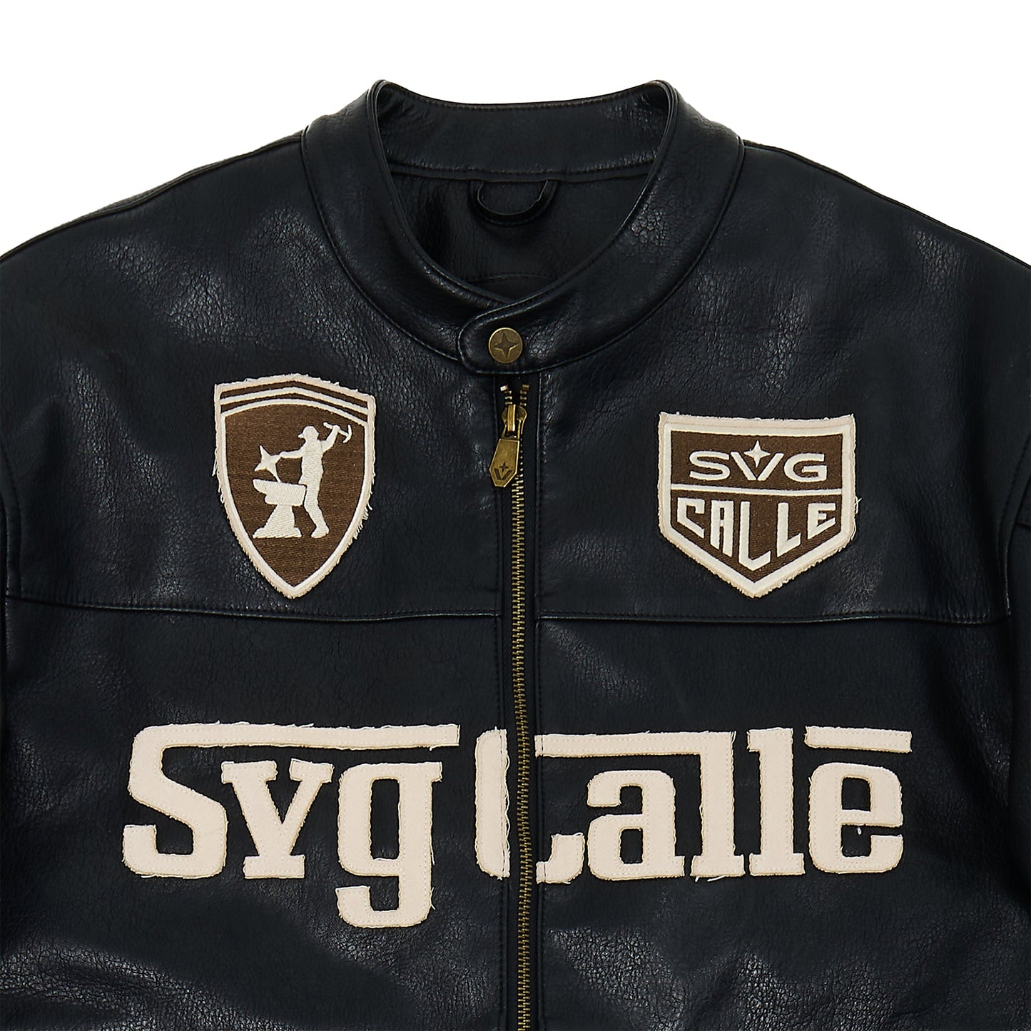 Leather Crop Racing Jacket Black