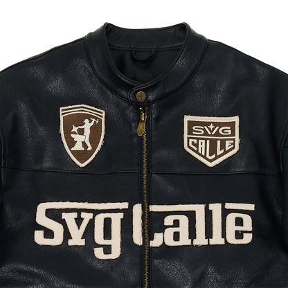 Leather Crop Racing Jacket Black