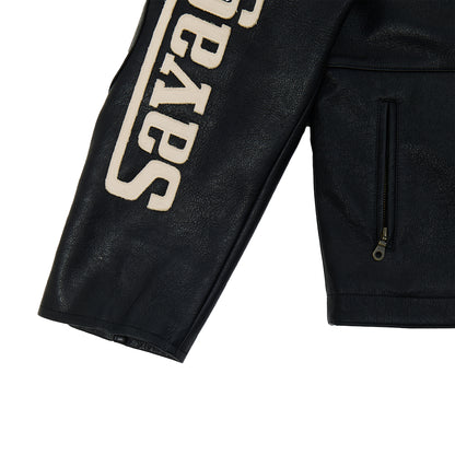 Leather Crop Racing Jacket Black