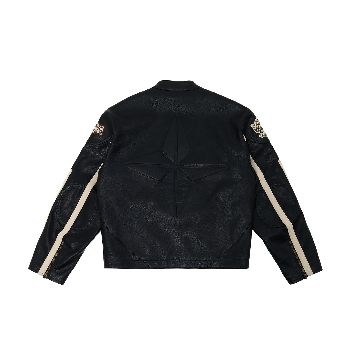 Leather Crop Racing Jacket Black