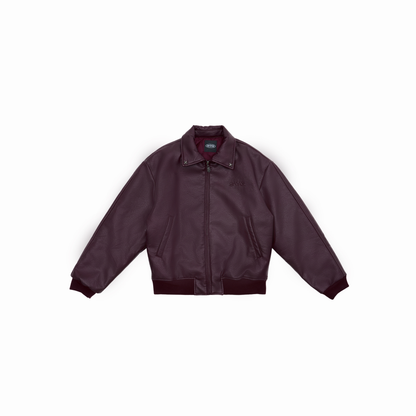 Leather Puff Jacket Maroon
