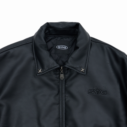 Leather Puff Jacket Black