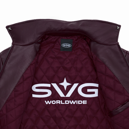 Leather Puff Jacket Maroon