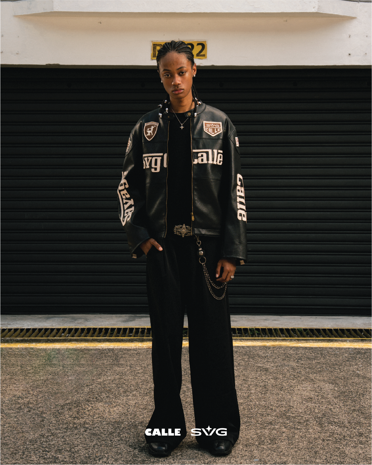 Leather Crop Racing Jacket Black