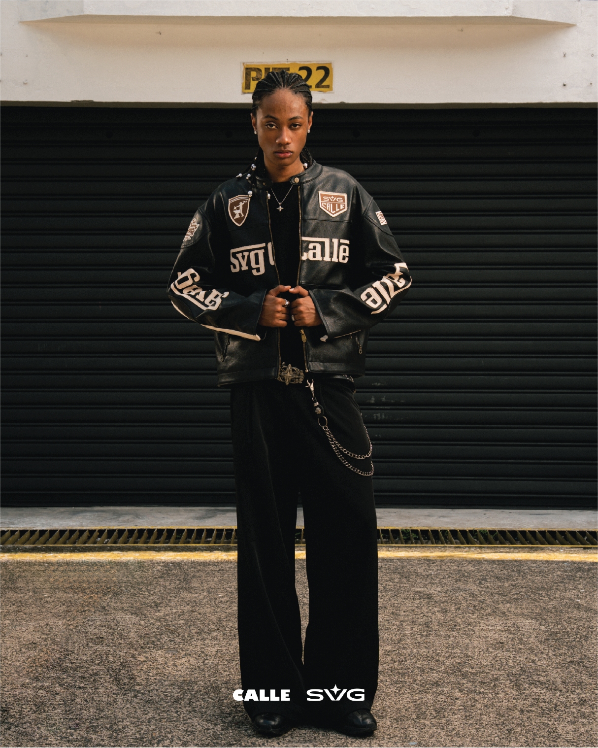 Leather Crop Racing Jacket Black