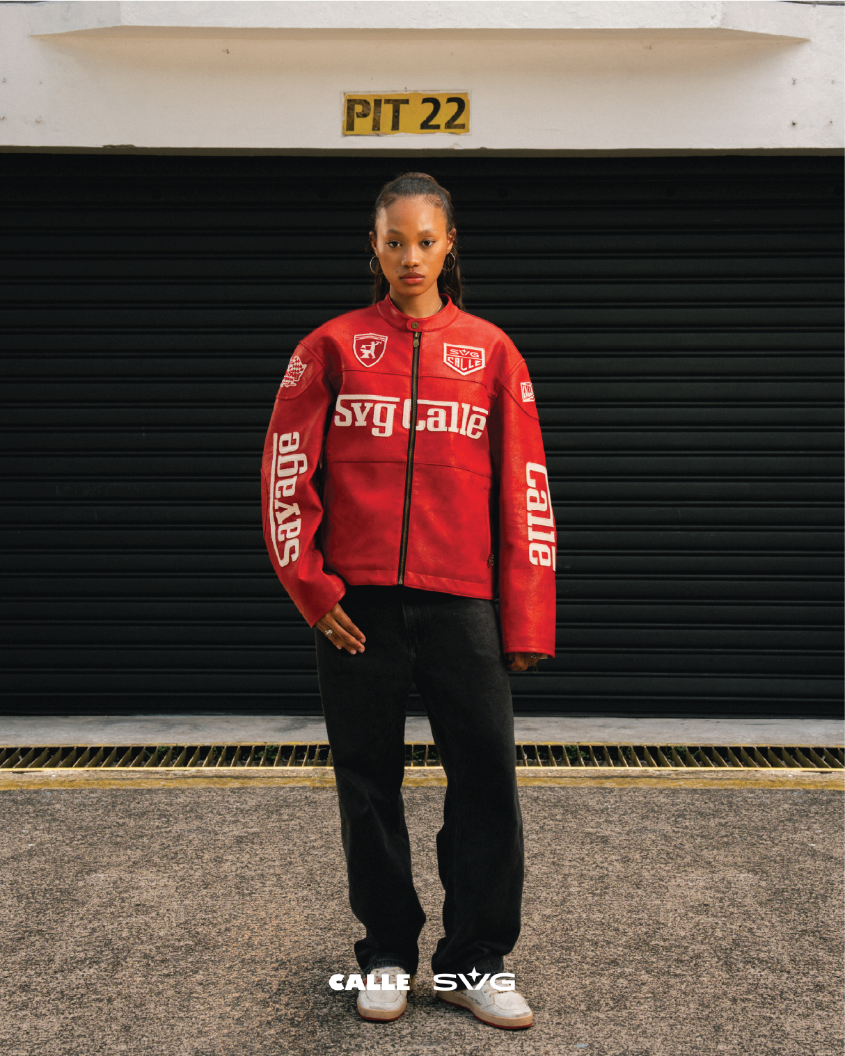 Leather Crop Racing Jacket Red