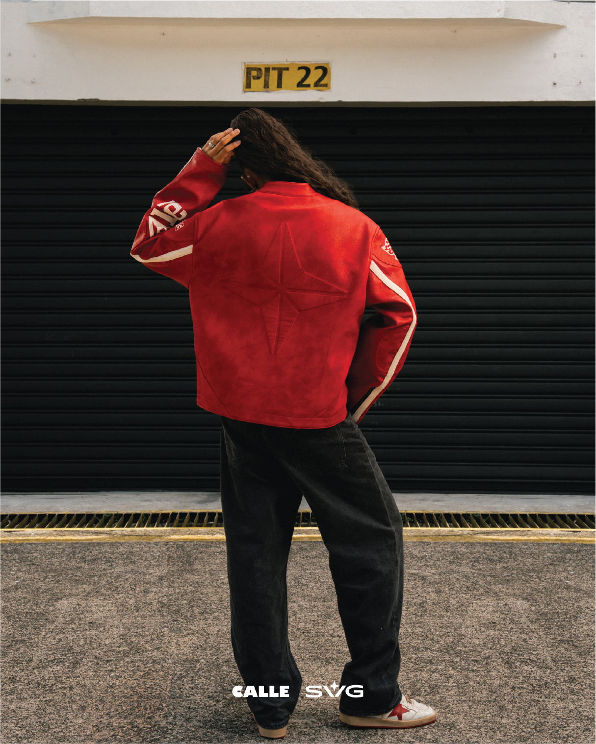 Leather Crop Racing Jacket Red