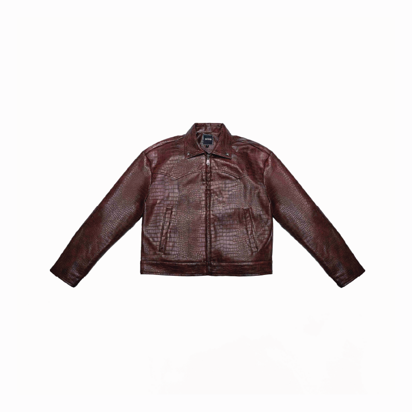 Leather Croc Jacket Brown