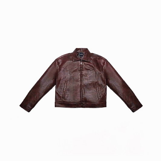 Leather Croc Jacket Brown