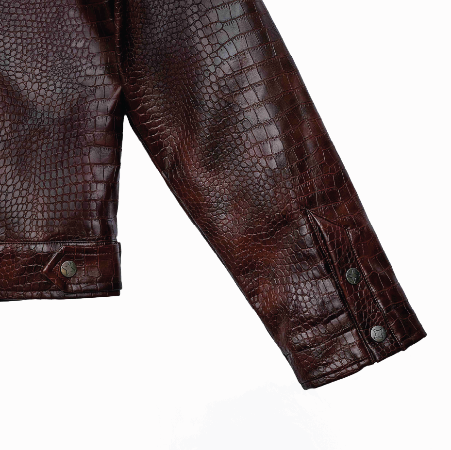 Leather Croc Jacket Brown