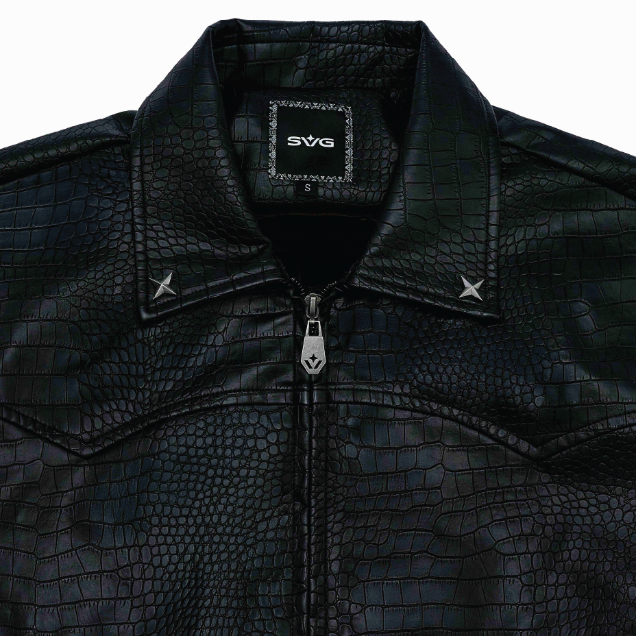 Leather Croc Jacket Black