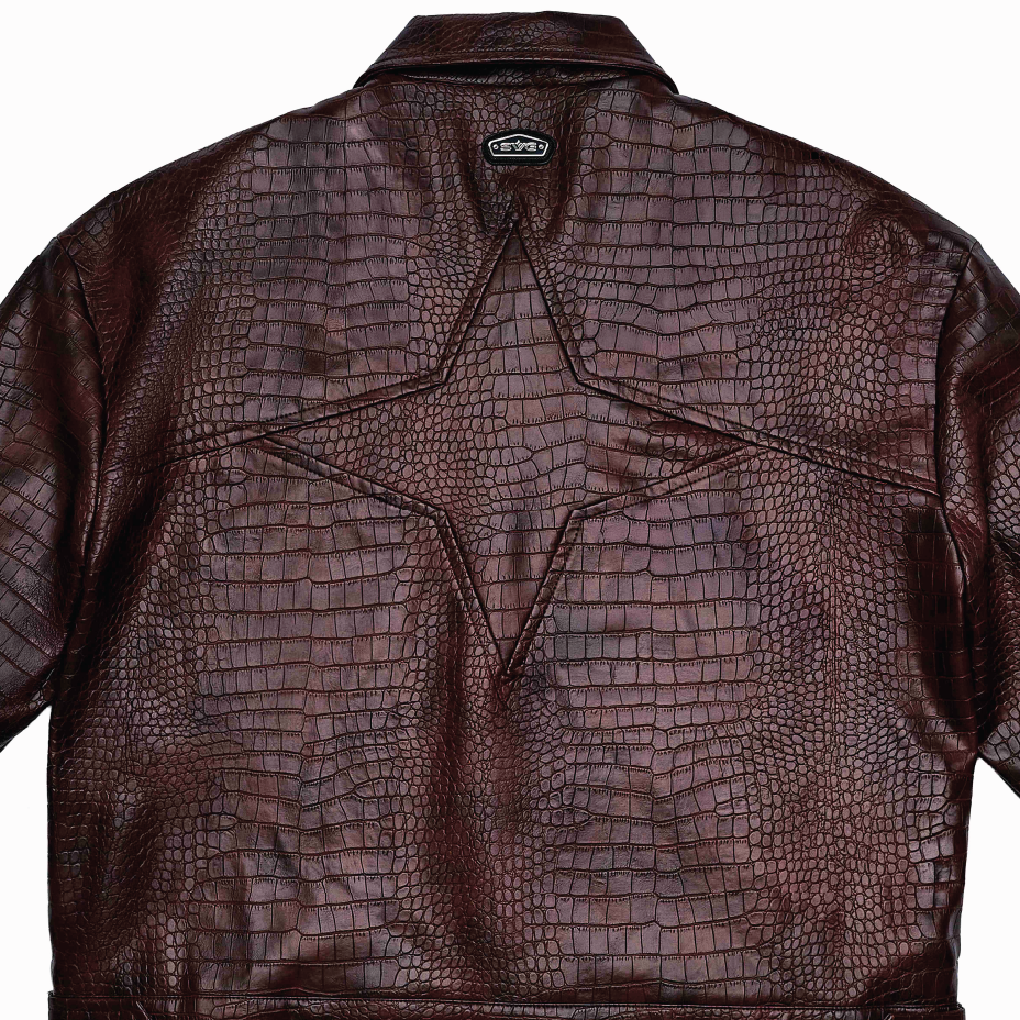 Leather Croc Jacket Brown