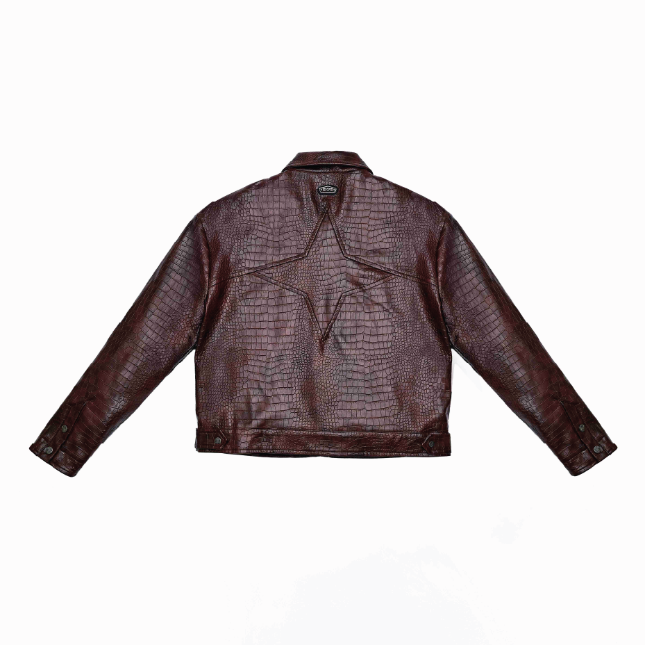 Leather Croc Jacket Brown