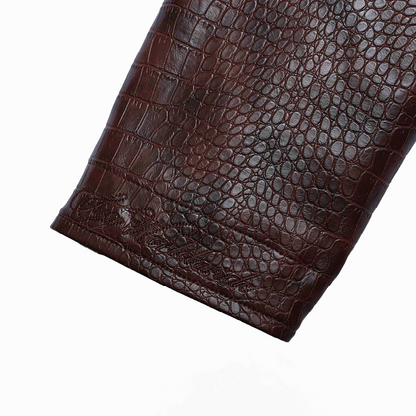 Leather Croc Jacket Brown