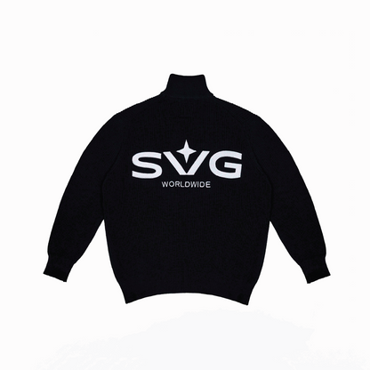 Knitted Half Zipper Black