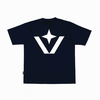 Victory Embroidery Leather Tee Dark Blue