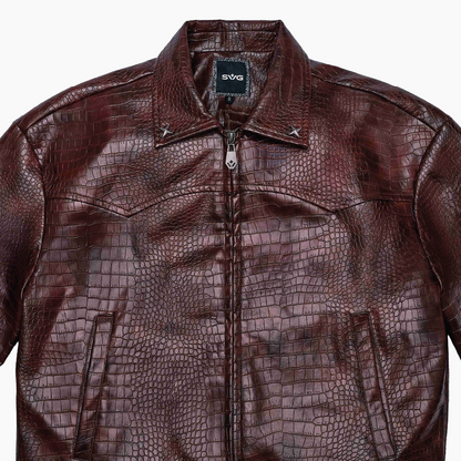 Leather Croc Jacket Brown