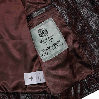 Leather Croc Jacket Brown