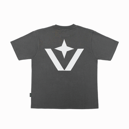 Victory Embroidery Leather Tee Grey