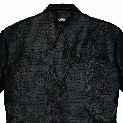 Leather Croc Jacket Black