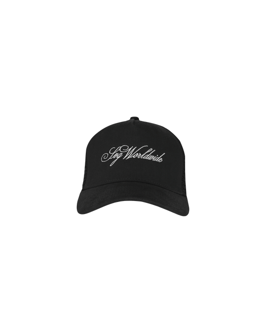 Cursive Black Trucker Cap
