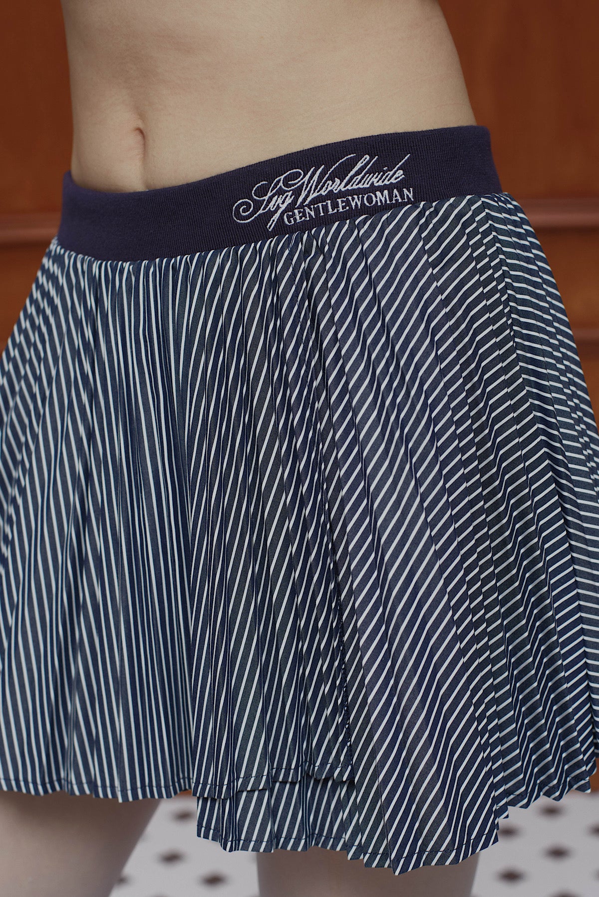 Pleated Stripe Mini Skirt Navy