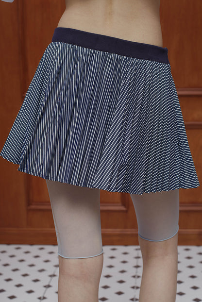 Pleated Stripe Mini Skirt Navy
