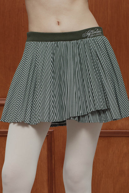 Pleated Stripe Mini Skirt Green