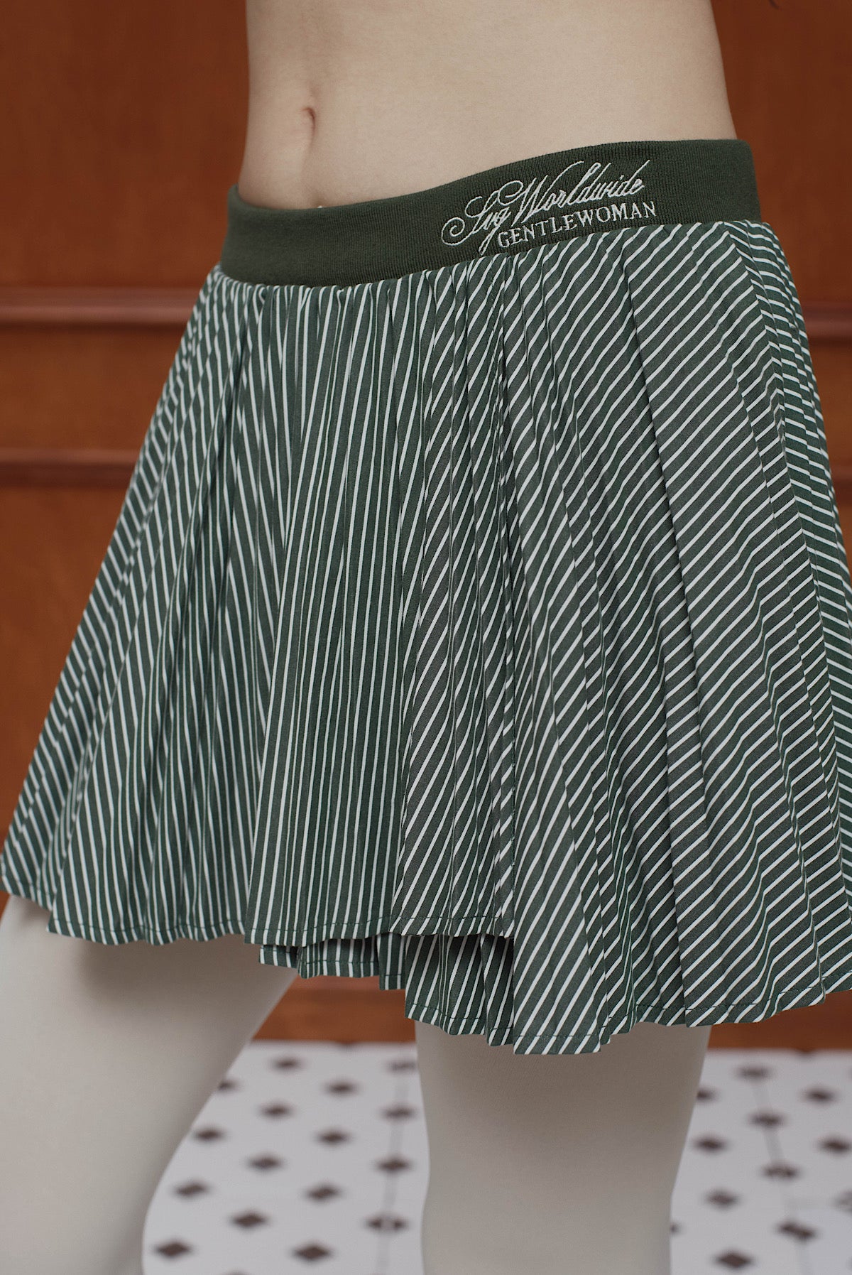 Pleated Stripe Mini Skirt Green