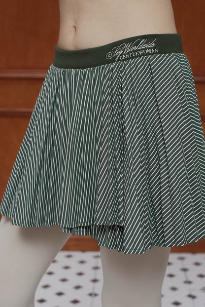 Pleated Stripe Mini Skirt Green