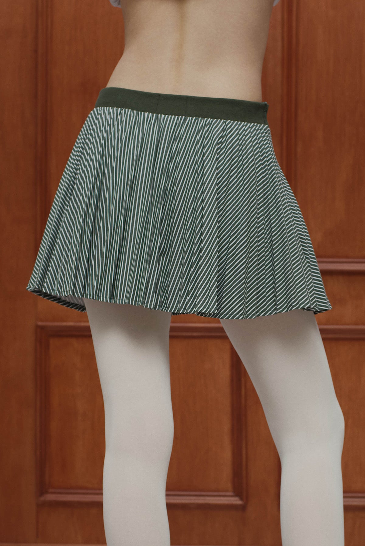 Pleated Stripe Mini Skirt Green