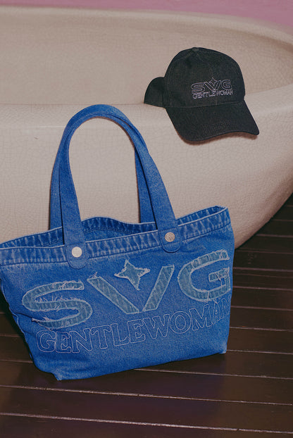 Distressed Denim Tote Bag Blue
