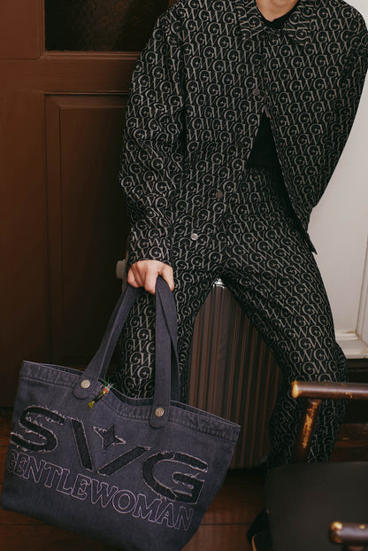 Distressed Denim Tote Bag Black