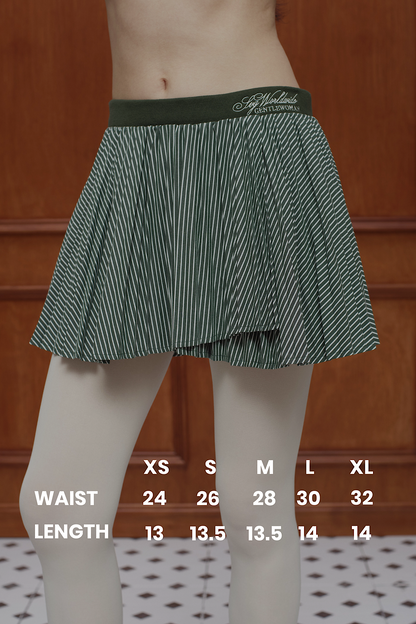 Pleated Stripe Mini Skirt Green