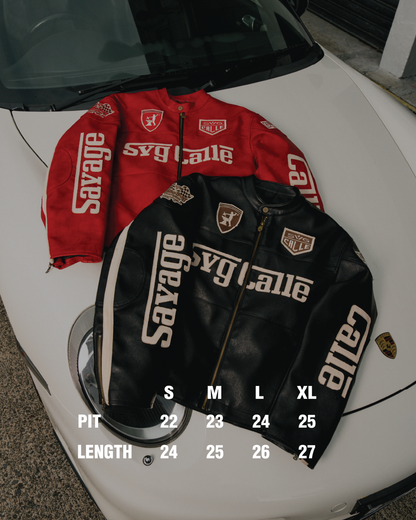 Leather Crop Racing Jacket Red