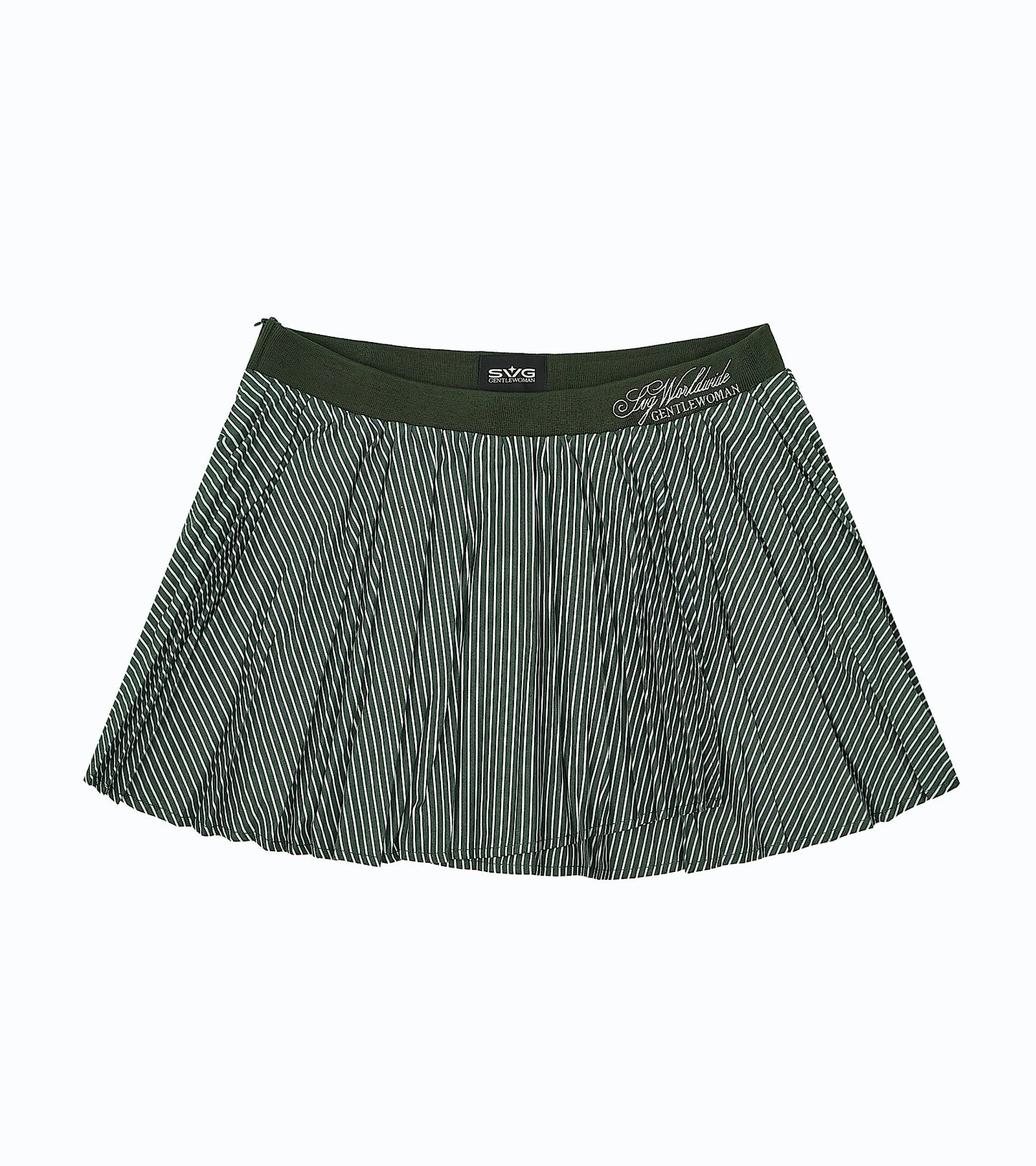 Pleated Stripe Mini Skirt Green