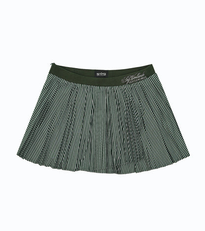 Pleated Stripe Mini Skirt Green
