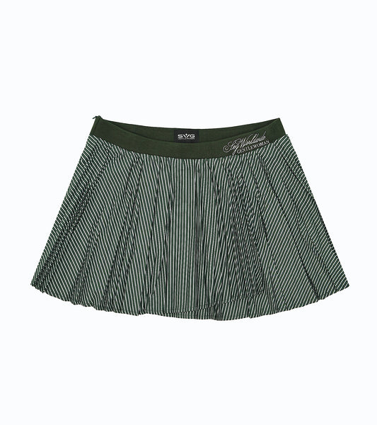 Pleated Stripe Mini Skirt Green