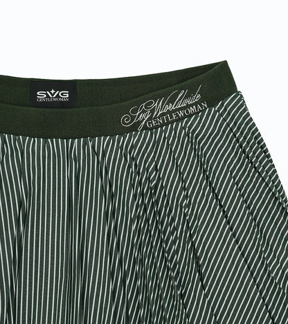 Pleated Stripe Mini Skirt Green