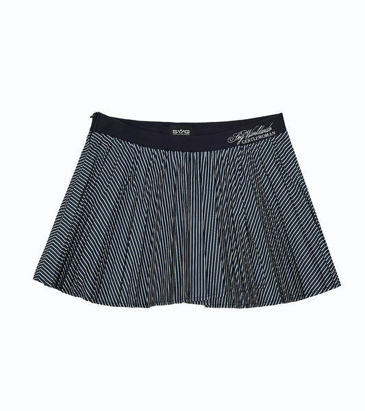 Pleated Stripe Mini Skirt Navy