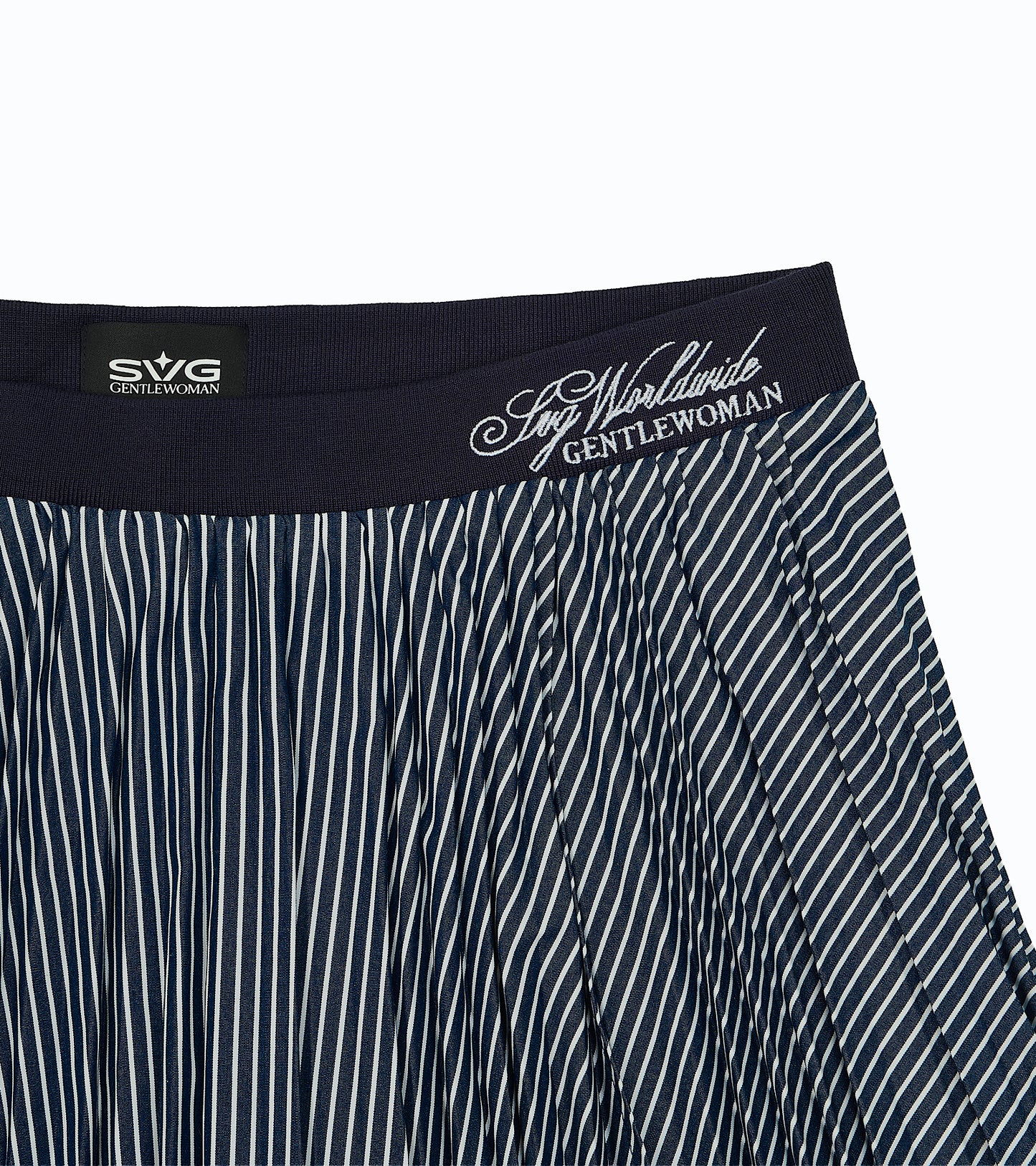 Pleated Stripe Mini Skirt Navy