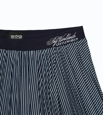 Pleated Stripe Mini Skirt Navy