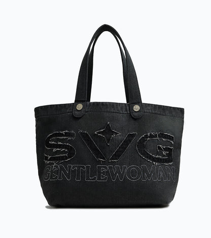 Distressed Denim Tote Bag Black
