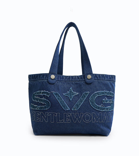 Distressed Denim Tote Bag Blue
